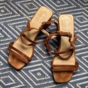 Intentionally Blank Brown Suede Thin Strap Kitten Heels